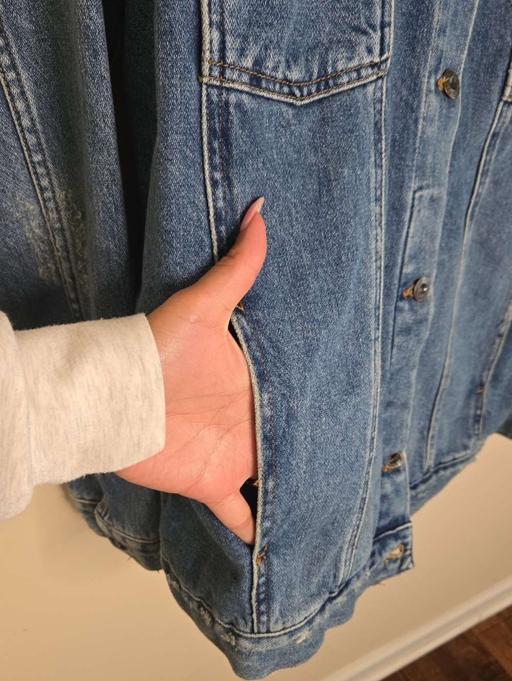 Free People Ramona Trucker Denim Jacket Oversized Jean Boho Utility Medium - Picture 6 of 11